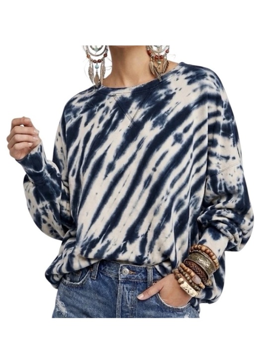 Young Fabulous & Broke Tops - Young Fabulous & Broke Juliette Tie Dye Crew Neck Sweatshirt Blue Safari Size L